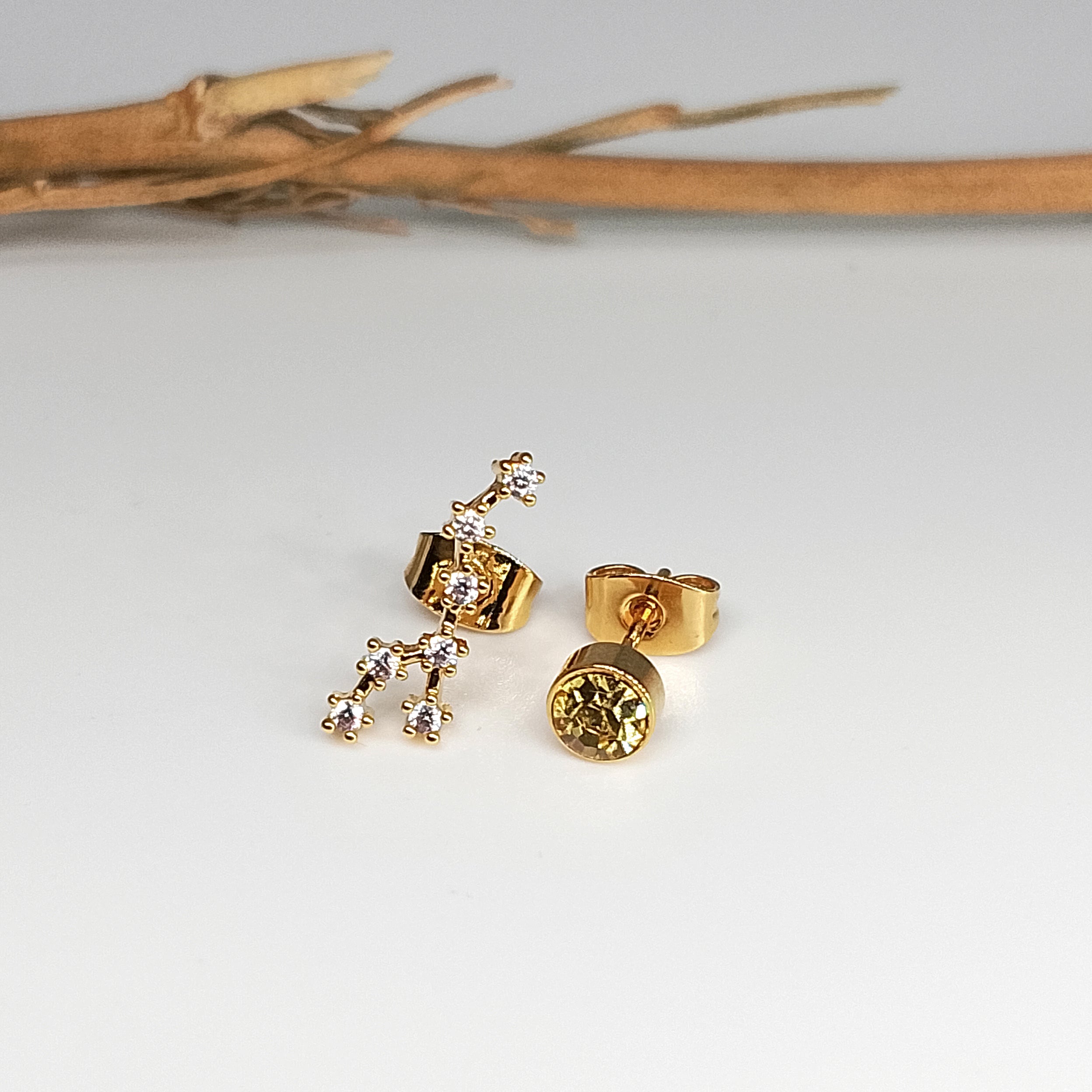 Leo Constellation Earrings - 24K Gold Plated with Amber