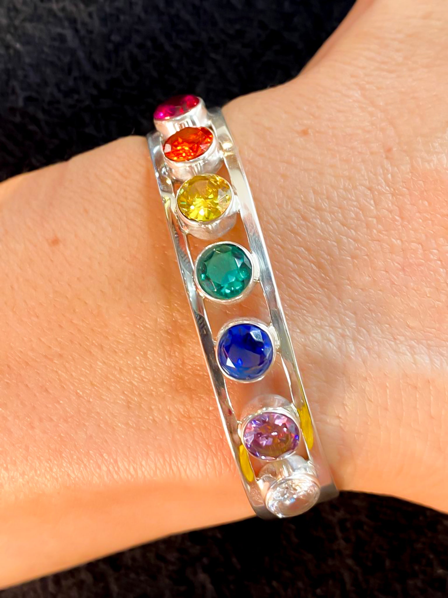 Rainbow Spirit: Chakra Harmony Zirconia Bracelet