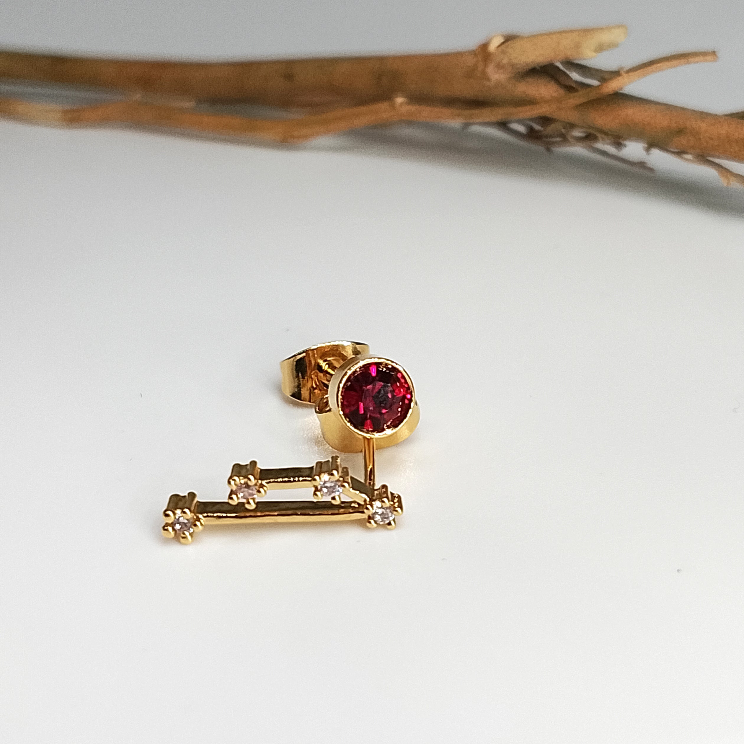 Taurus Constellation Earrings - 24K Gold Plated with Garnet