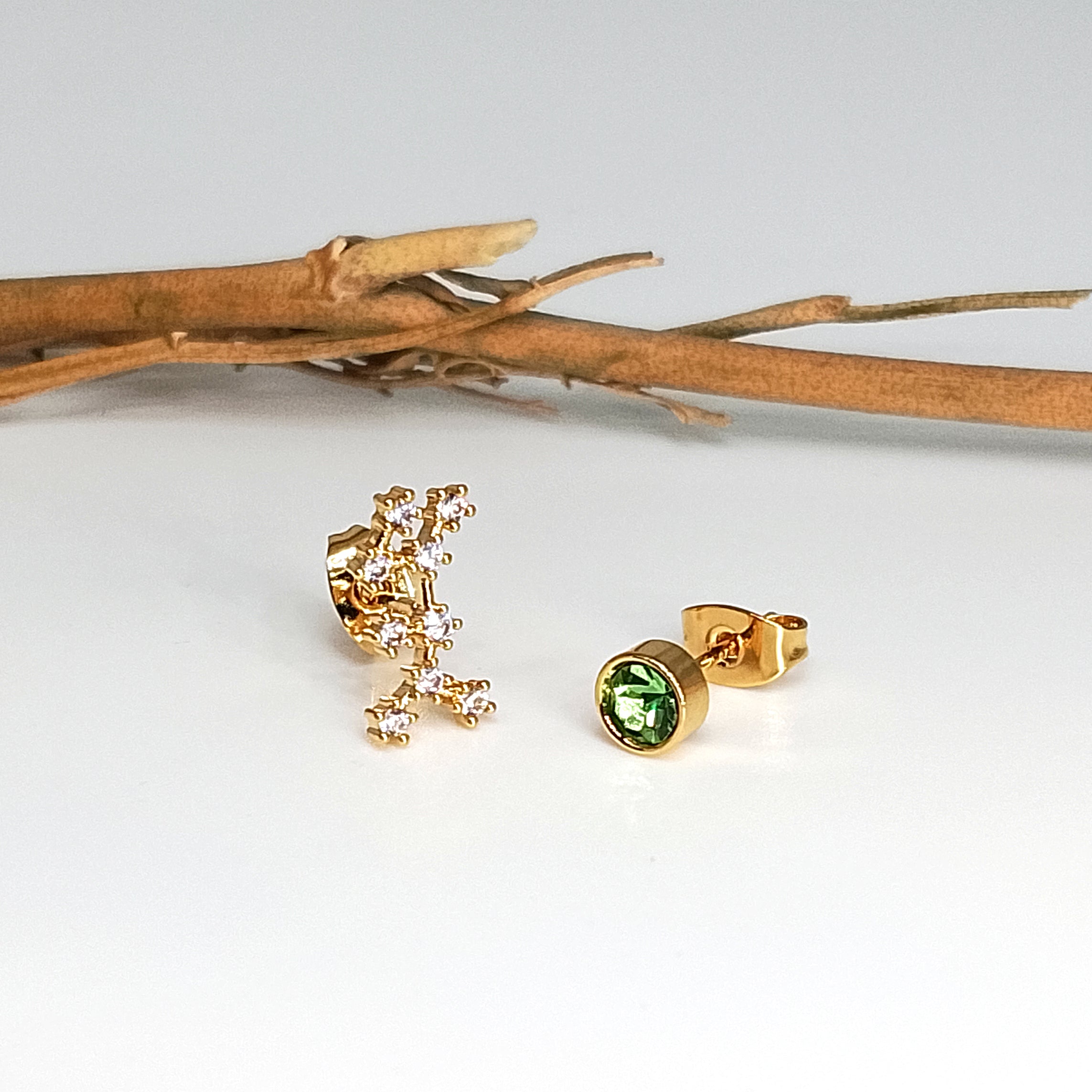 Virgo Constellation Earrings - 24K Gold Plated with Aventurine